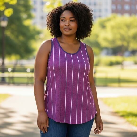 Lularoe Tank Top Plus Size 3X XXX Pullover Shirt Purple White Sleeveless Cami - Picture 7 of 7